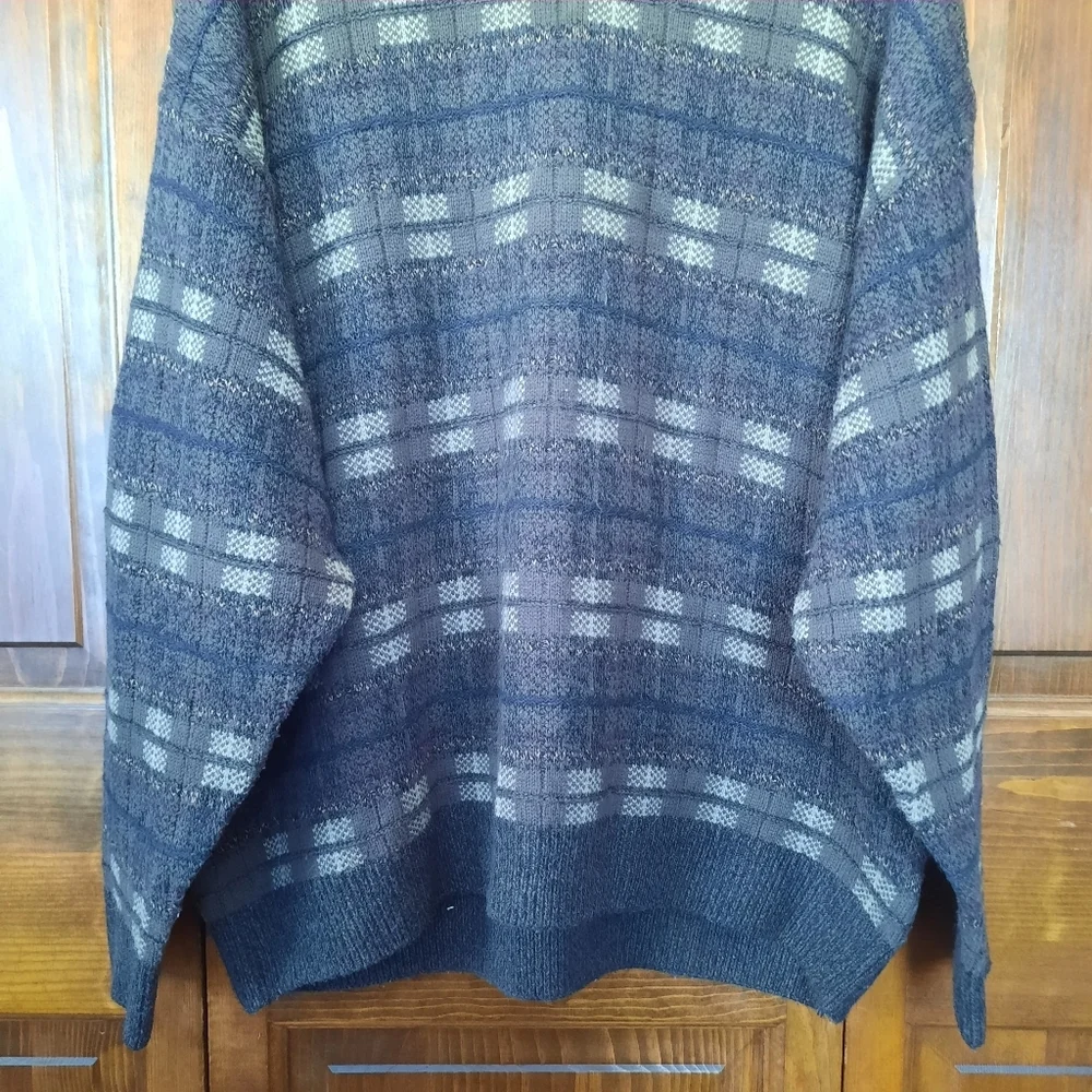 Vintage Towncraft Brown Blue Plaid Cosby Grandpa Style Knit Sweater Size XXL